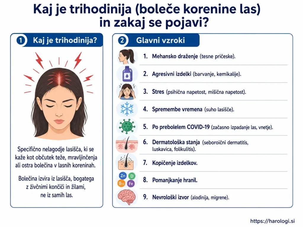 100. Kaj je trihodinija (boleče korenine las) in zakaj se pojavi snipet