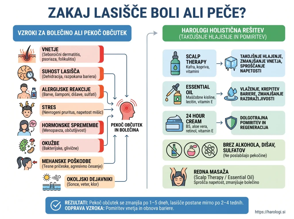 18. Zakaj lasišče boli ali peče
