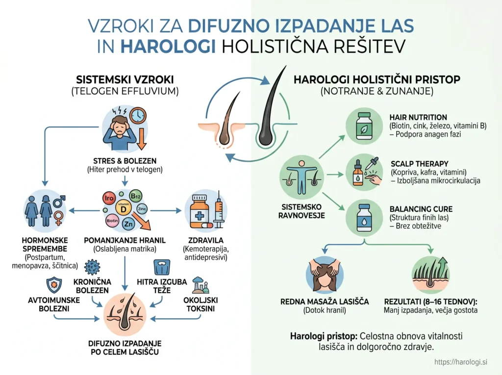 5. Kaj povzroča difuzno izpadanje las po celem lasišču